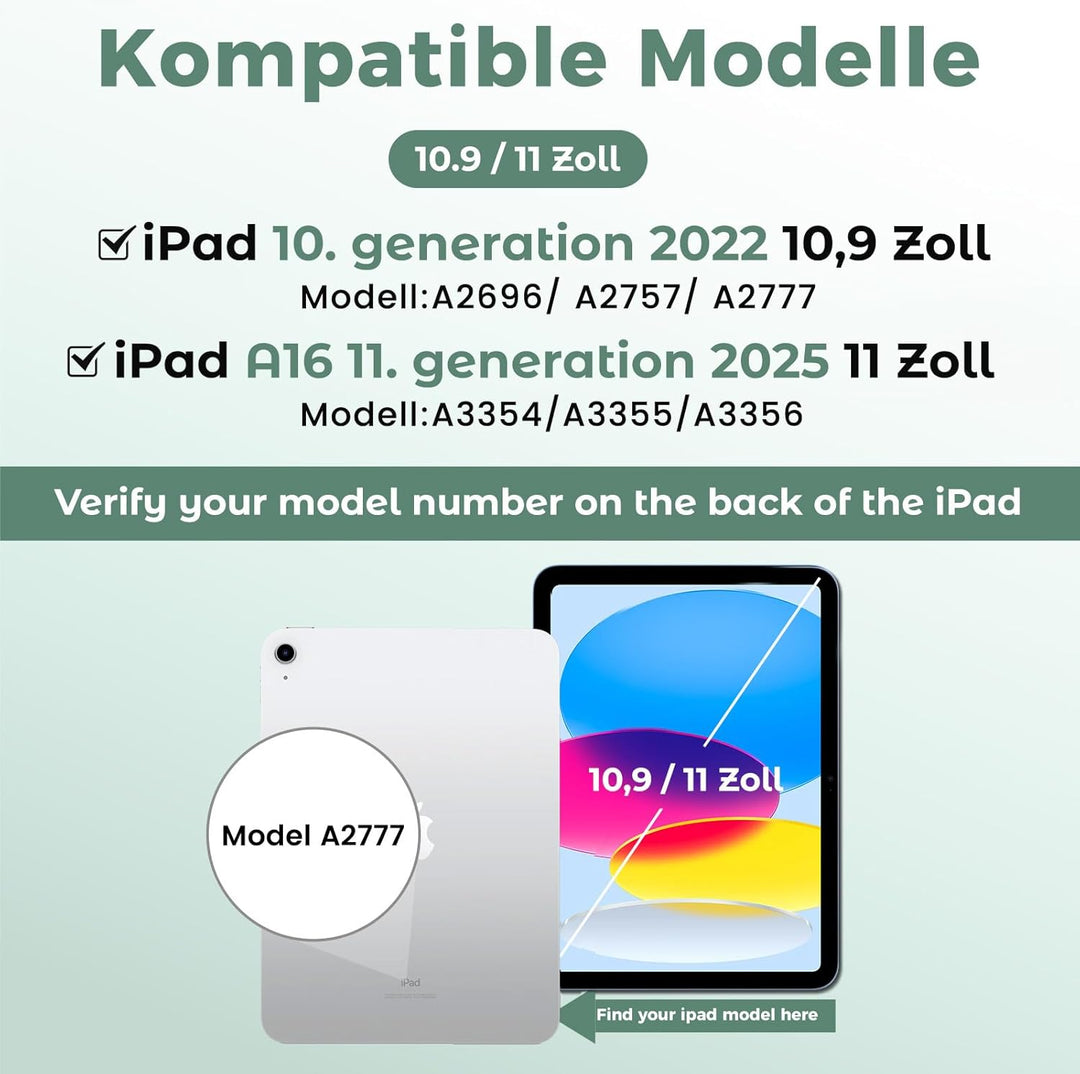 OYEEICE Hülle mit Tastatur für iPad A16 11 Generation 2025/10 Generation 2022 (11/10.9 Zoll), Vergrö