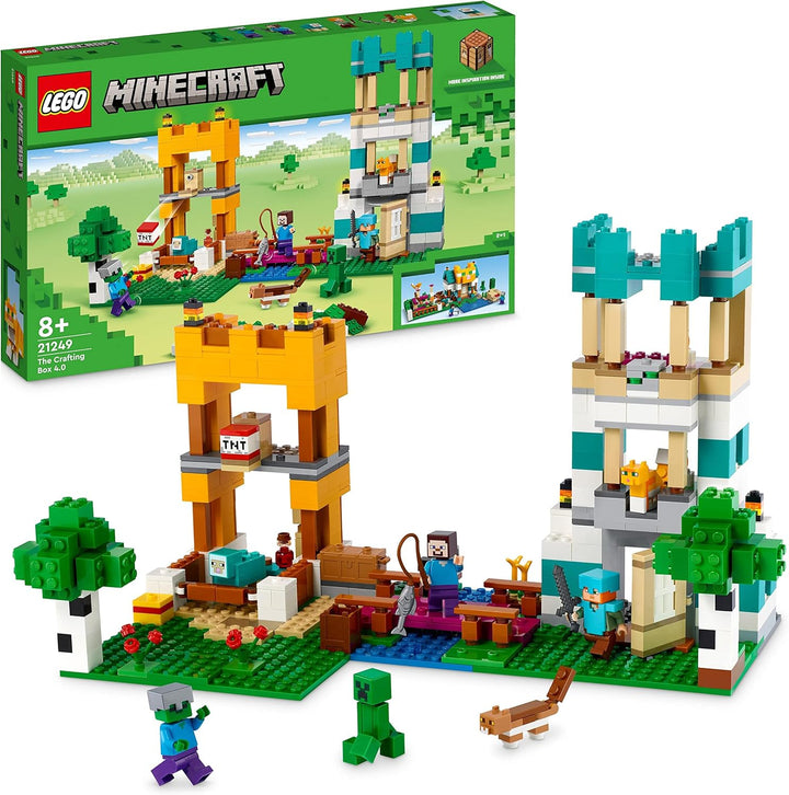 LEGO 21249 Minecraft Die Crafting Box 4.0, 2in1-Set zum Bauen, Türme am Fluss oder Katzenhütte, mit