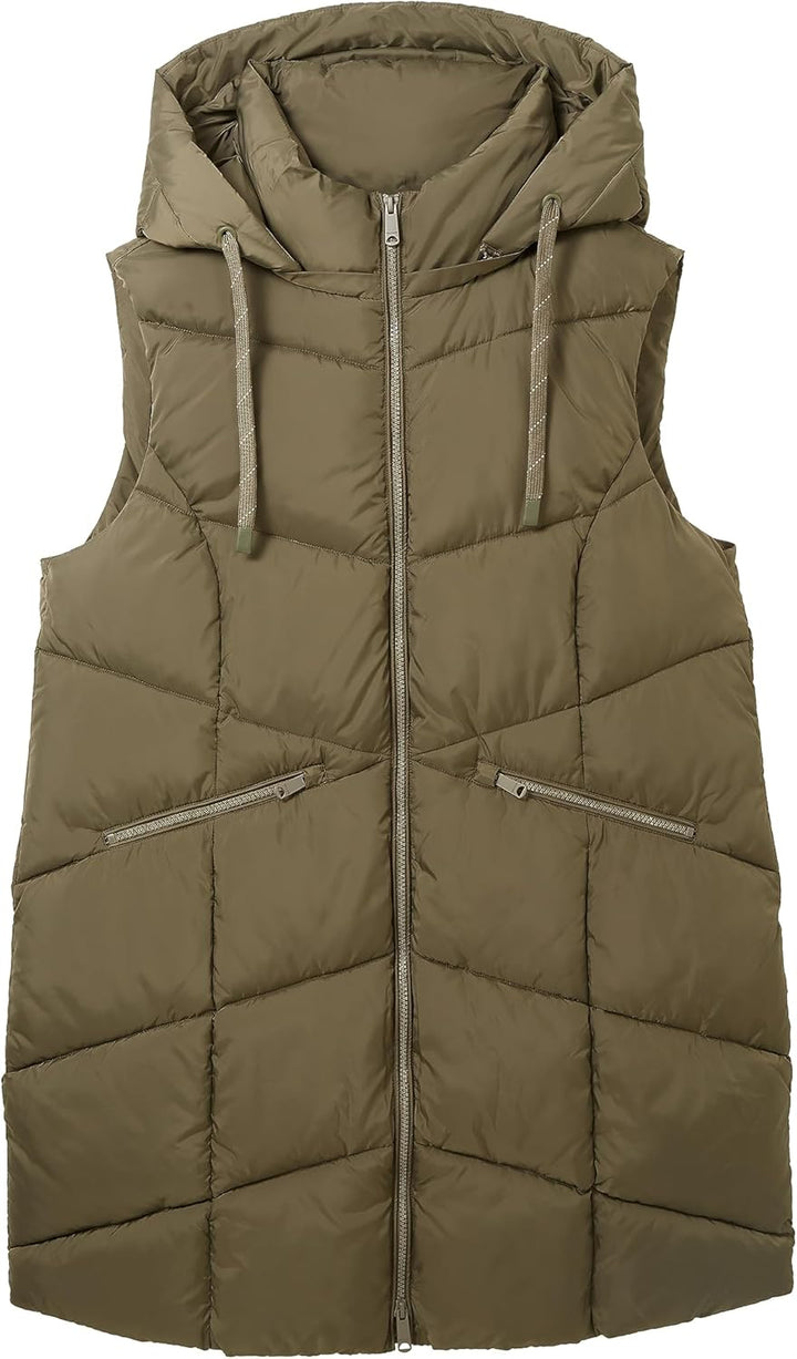 TOM TAILOR Damen Longstyle Steppweste 46 11848-jungle Soil Green, 46 11848-jungle Soil Green