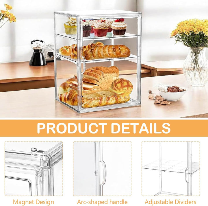 Brotkasten, 4 Schichten Einstellbar Brotaufbewahrungsbox Acrylbox mit Magnettür Grosse Kapazität Bro