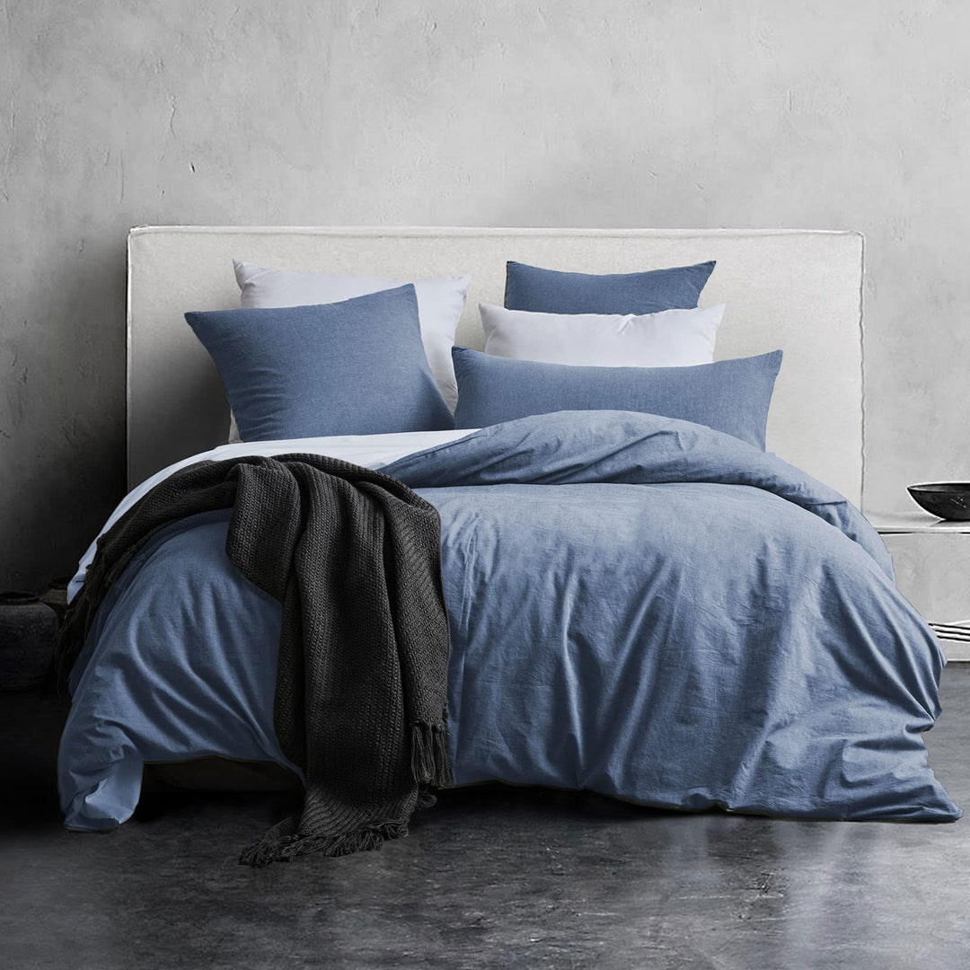 MILDLY Bettwäsche 155x220 Baumwolle, Bettwäsche-Sets Denim Blue 2 Teilig mit Reissverschluss Ähnlich