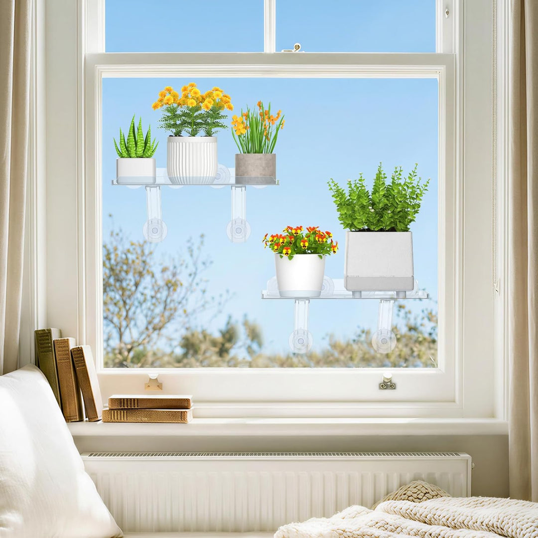 Lifewit 2 Stück Fenster Pflanzenregal ohne Bohren, Kunststoff Fensterregale für Pflanzen trag. 8KG,