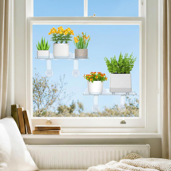 Lifewit 2 Stück Fenster Pflanzenregal ohne Bohren, Kunststoff Fensterregale für Pflanzen trag. 8KG,