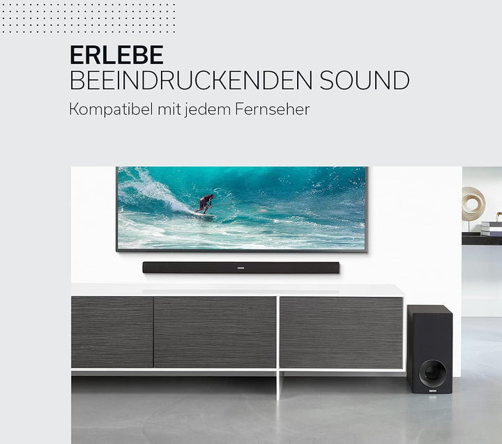 Denon DHT-S316 2.1 Flache TV Soundbar mit kabellosem Subwoofer, Bluetooth, HDMI ARC, Dolby Digital,