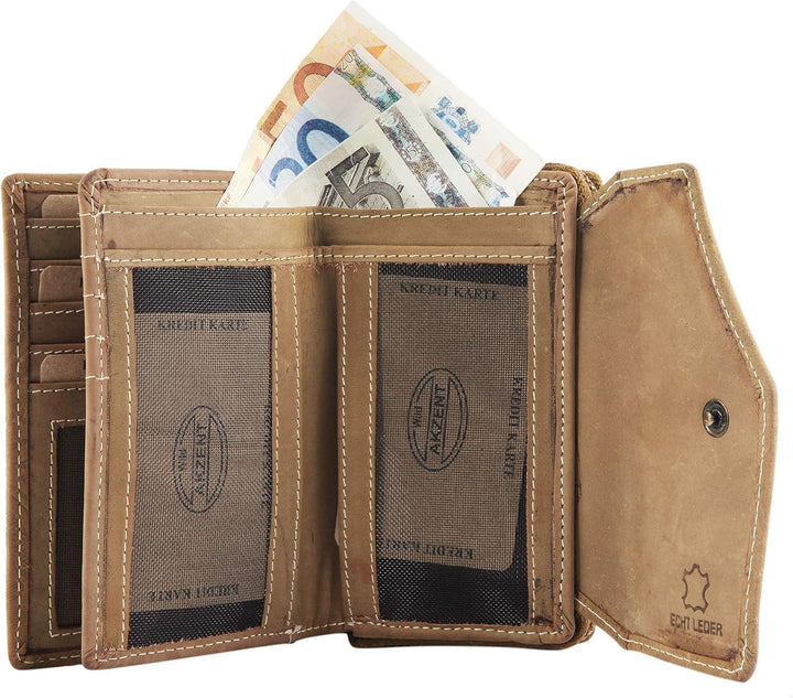 Akzent Damen Echtleder Geldbörse mit Blumenprint (Beige), Beige