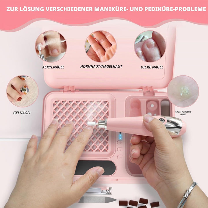 Nagelstaubsauger mit Elektrischer Nagelfräser, Professioneller Nagelbohrer und Staubabsauger 2-in-1,