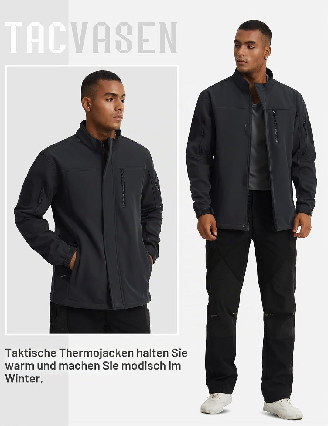 TACVASEN Herren Softshell Jacke Winddichte Warme Fleece Outdoorjacke Übergangsjacke mit Reissverschl
