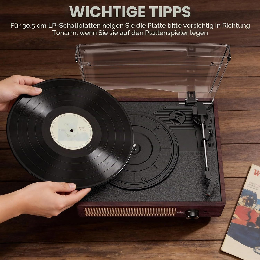 Vinyl Plattenspieler, Bluetooth tragbaren Vinyl Plattenspieler Schallplattenspieler mit 3-Gang 33/45