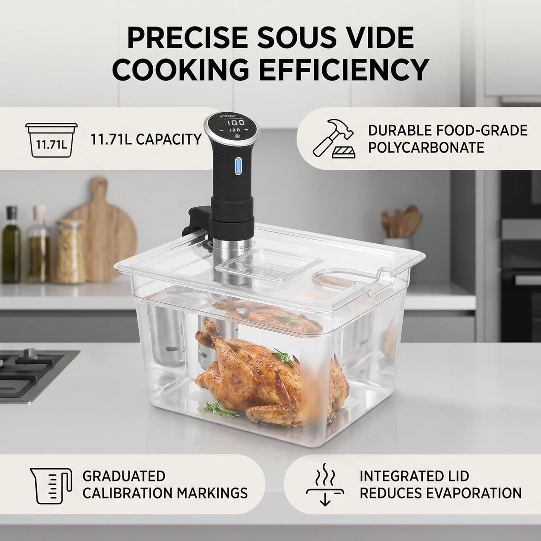 Sous-Vide-Behälter 11,71 Liter mit Messmarkierungen in Liter & Quart für die meisten Sous-Vide-Garer