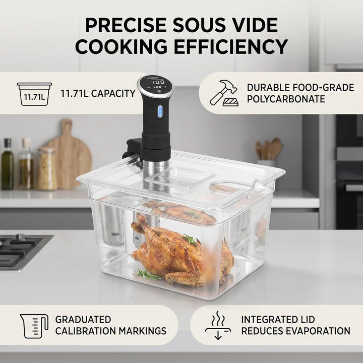 Sous-Vide-Behälter 11,71 Liter mit Messmarkierungen in Liter & Quart für die meisten Sous-Vide-Garer
