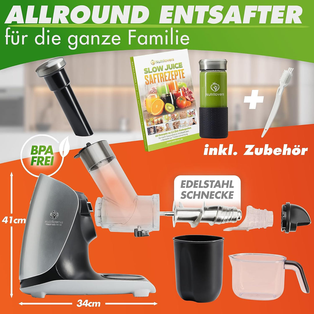 *Neuheit* GREEN-PRESS EDELSTAHL Slow Juicer mit Edelstahl Pressschnecke BPA-frei | Entsafter Selleri