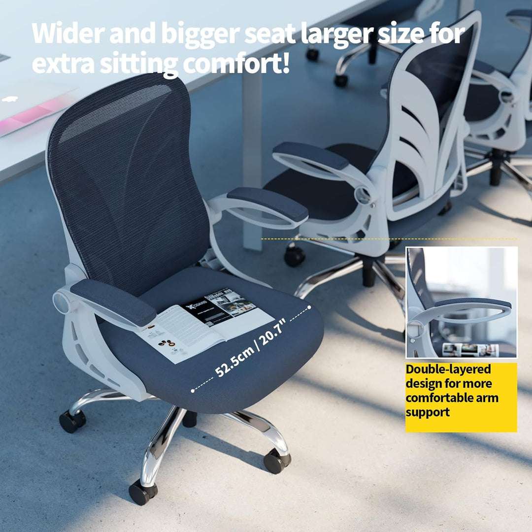 HOLLUDLE Ergonomischer Bürostuhl mit Klappbarer Rückenlehne, Schreibtischstuhl mit Erweitertem Sitz(