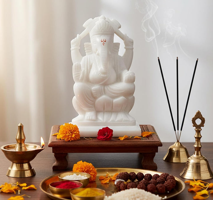 StonKraft Marmor Weisser Stein Pooja Puja Ganesh Ganesha Ganesh Murti Idol Statue Skulptur – Linker