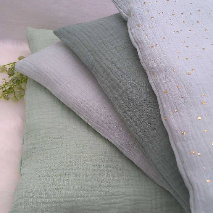 Puppenbettwäsche Farbe Salbei, Decke 40h x 35b, Kissen 16h x 20b., Brombeere Gross