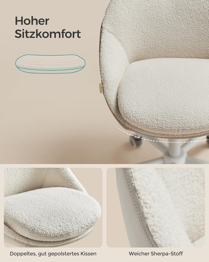 SONGMICS Homeoffice Stuhl, Drehstuhl aus Sherpa, Schreibtischstuhl, Schaumstoffpolsterung, höhenvers