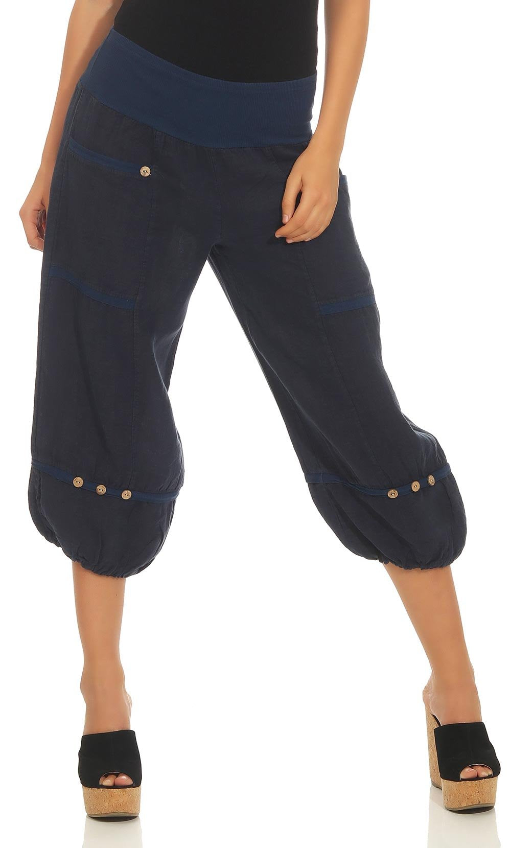 Malito Damen Hose aus Leinen - Stoffhose in Uni Farben - Freizeithose für den Strand - Chino - Capri