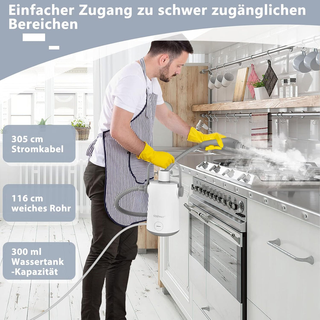 COSTWAY Dampfreiniger Handgerät | 1000W & 300 ml Wasserkapazität & 10 Zubehörsätze | Steamshot Steam
