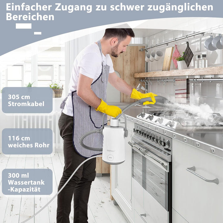 COSTWAY Dampfreiniger Handgerät | 1000W & 300 ml Wasserkapazität & 10 Zubehörsätze | Steamshot Steam