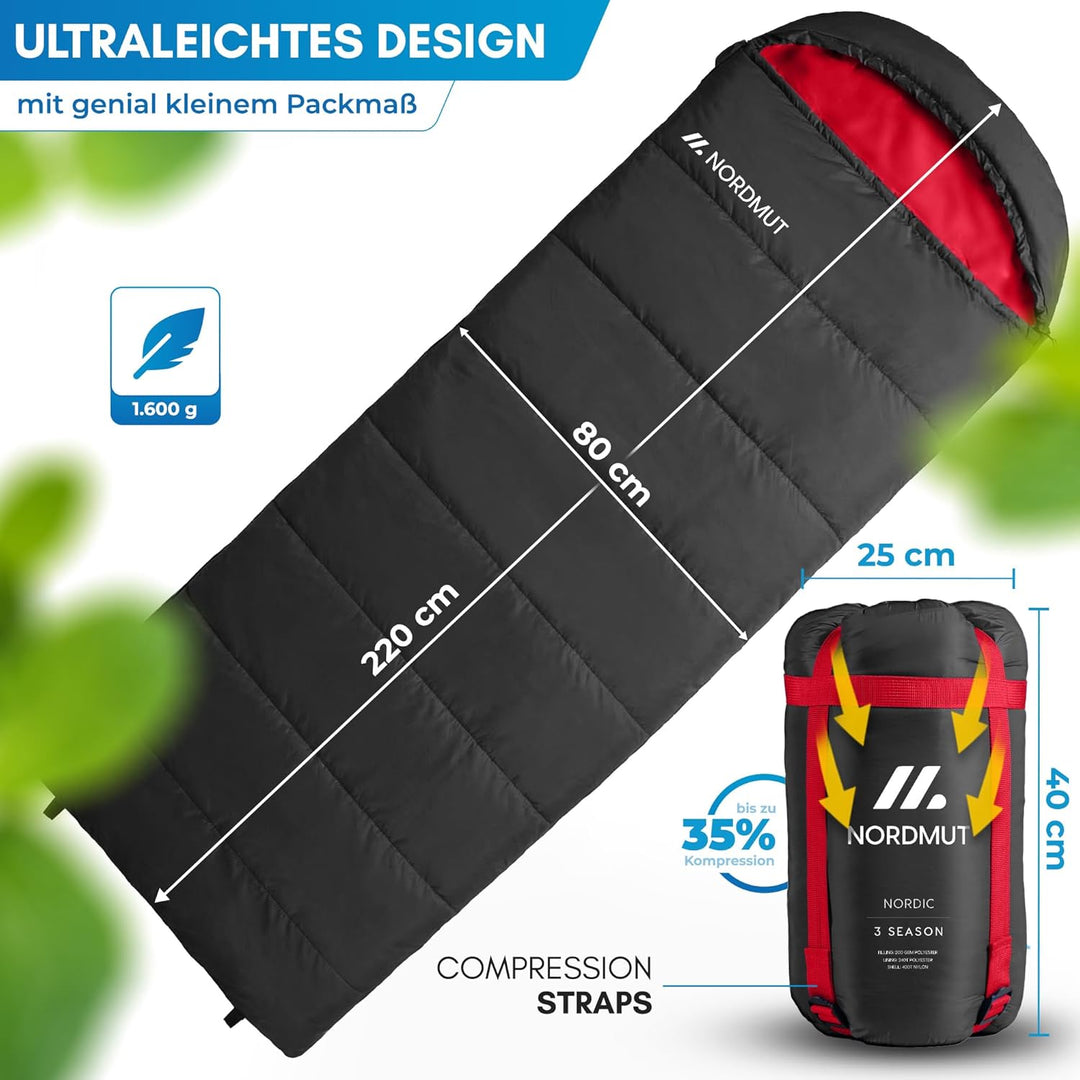 NORDMUT® Deckenschlafsack Erwachsene mit Zwei-Wege YKK-Reissverschluss – kleines Packmass & Ultralei