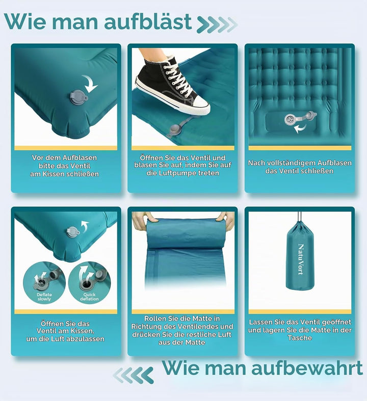 Luftmatratze Camping Isomatte Camping Matratze mit Kissen | 12CM Aufblasbare Isomatte, Aufblasbare M
