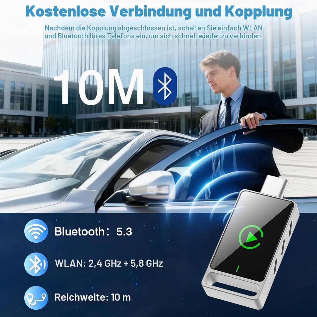 2-in-1 Wireless Carplay Adapter, Android Auto &amp; Carplay Wireless Adapter, USB C, Plug &amp; Play, kompat