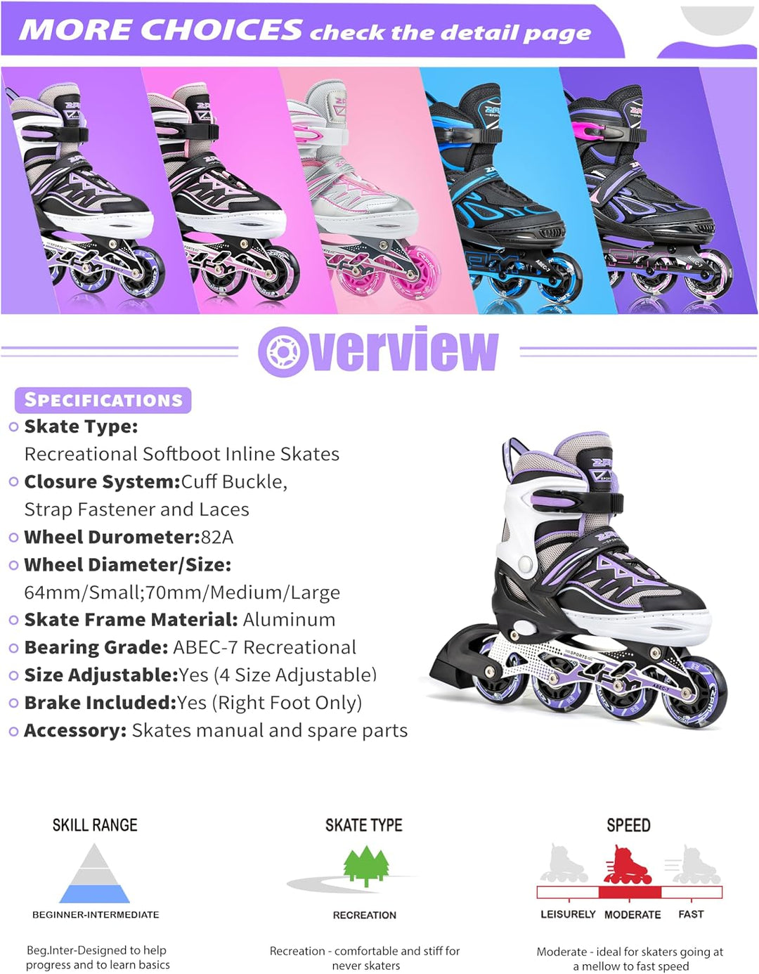 2PM SPORTS Cytia Rosa/Violett grössenverstellbare Inliner Kinder mit leuchtenden LED Rollen, lustige