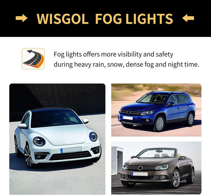 WISGOL Nebelscheinwerfer passt für VW Golf VI 5K1/AJ5 08-13 Jetta 09-14 Golf VI Cabriolet 11-16 Up!