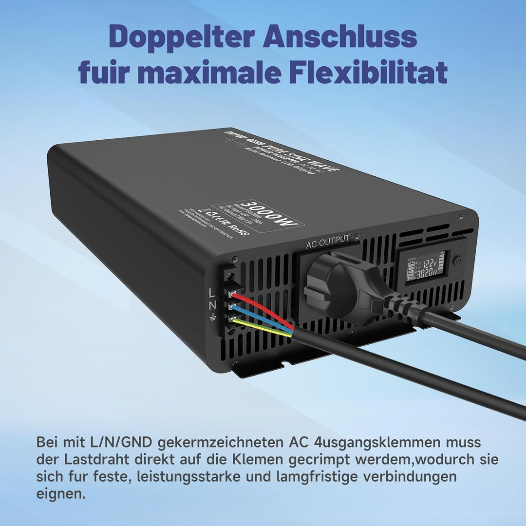 DATOUBOSS Wechselrichter 12v auf 230v 3000w /6000w Reiner Sinus Spannungswandler,mit Fernbedienung E