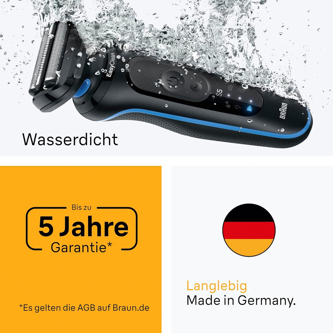 Braun Series 5 Elektrorasierer für Herren, Nass- und Trockenrasur, Turbo und Standard Modus, Wasserd