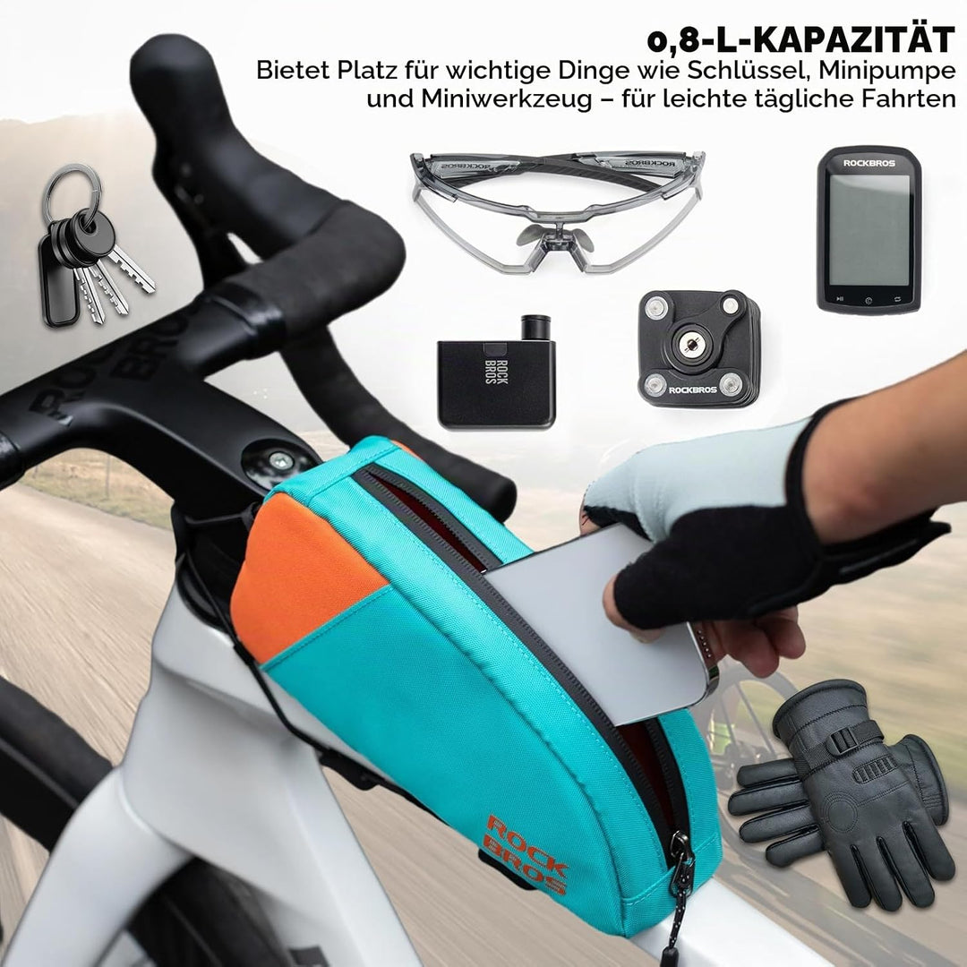 ROCKBROS Fahrrad Rahmentasche Oberrohrtasche, Schmale Fahrradtasche aus Polyester, Schnellmontage mi