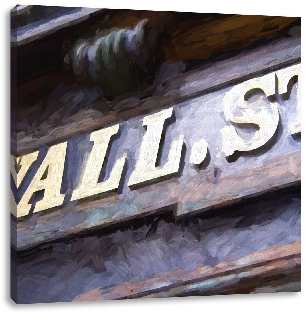 Wall Street Schild, Format: 70x70 auf Leinwand, XXL riesige Bilder fertig gerahmt mit Keilrahmen, Ku