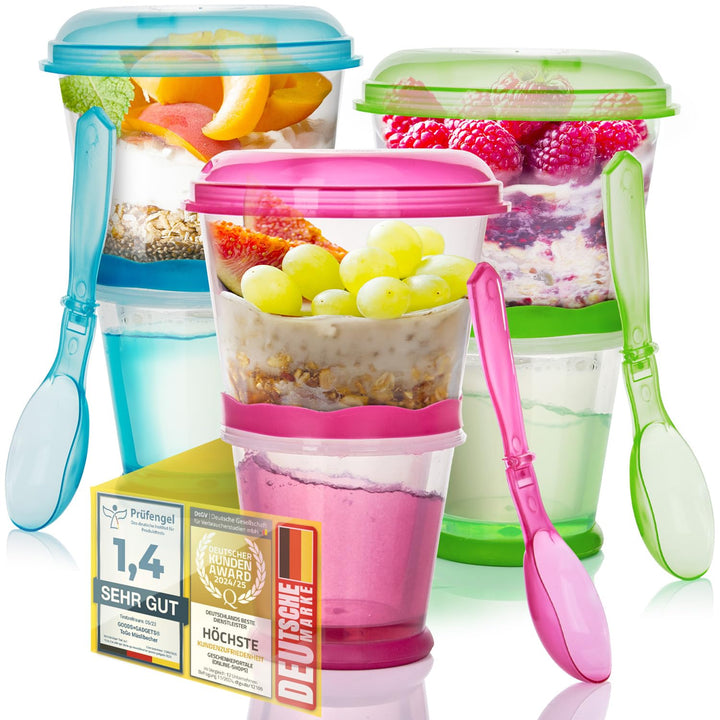 GOODS+GADGETS Müslibecher to Go Deluxe - Joghurt-Becher für unterwegs - Reise Lunchpot mit Löffel un