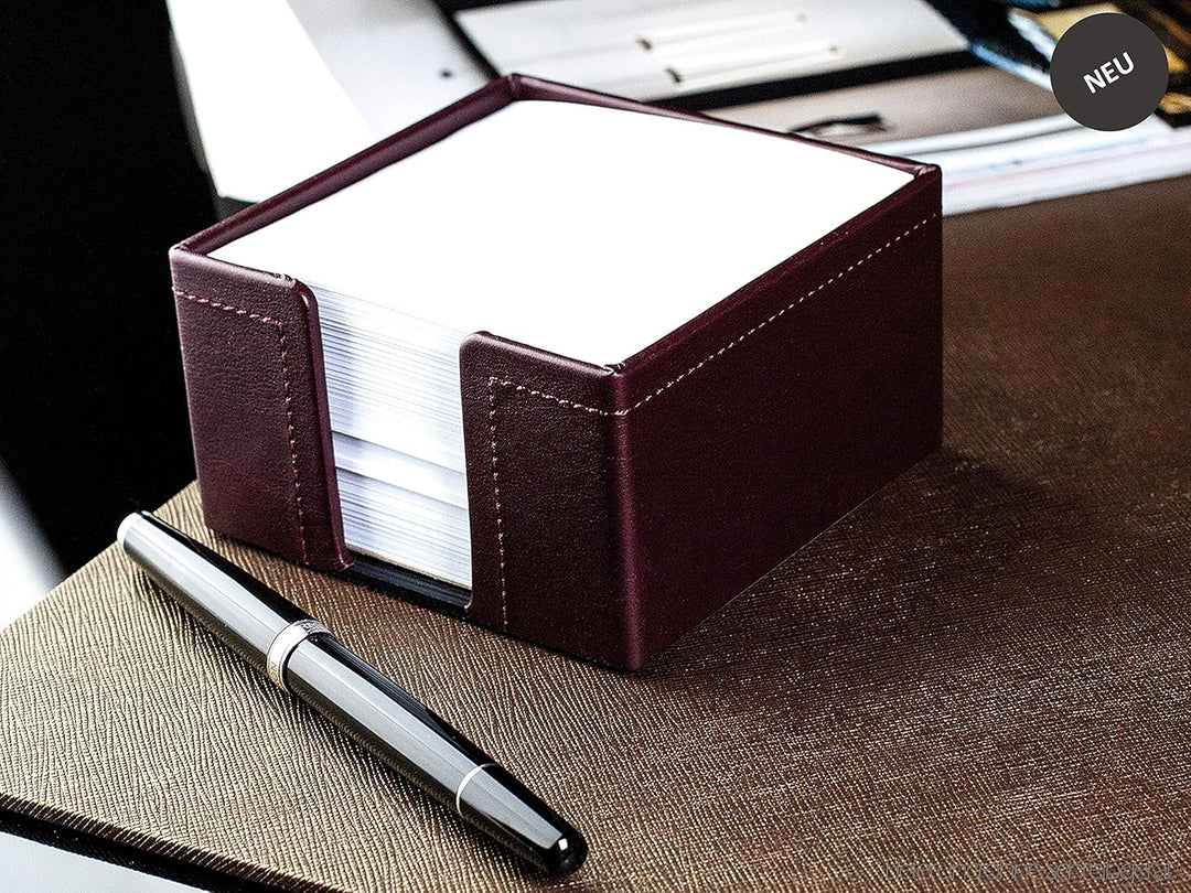 DELMON VARONE - Zettelkasten aus veganem Kunstleder Weinrot - Zettelbox inkl. 500 Blatt Papier - Not