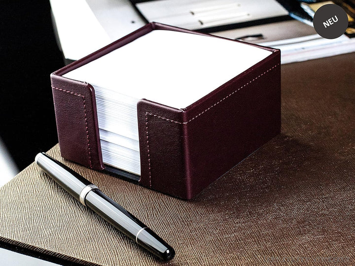DELMON VARONE - Zettelkasten aus veganem Kunstleder Weinrot - Zettelbox inkl. 500 Blatt Papier - Not