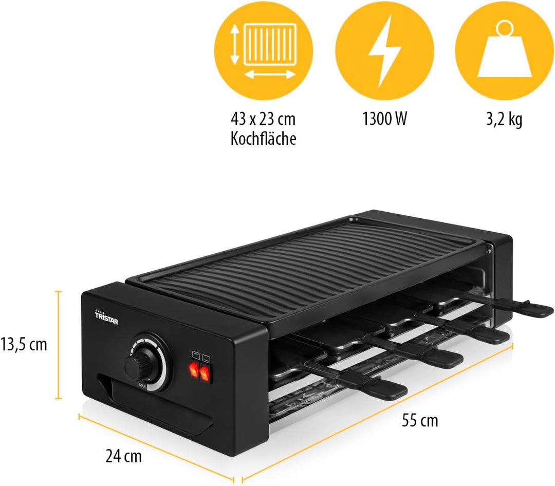 Tristar RA-2736 Multifunktionales Raclette- und Pizzagerät Einstellbarer Thermostat mit doppeltem He