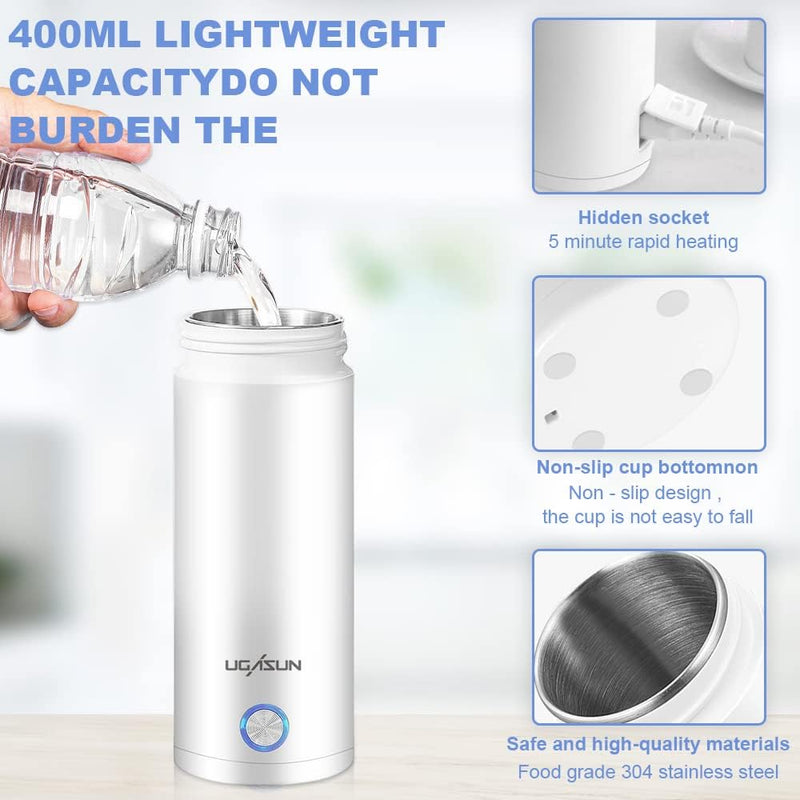 Aoreun Kleiner Tragbarer Wasserkocher, 400ml Tragbarer Elektrischer Wasserkocher, Mini Thermoskanne