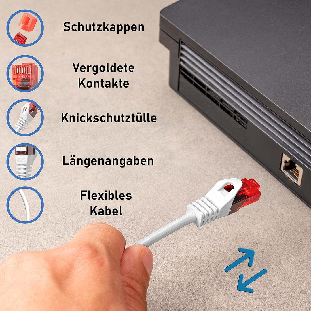 BIGtec - 5 Stück - 25m Gigabit Netzwerkkabel Patchkabel Ethernet LAN DSL Patch Kabel weiss (2x RJ-45