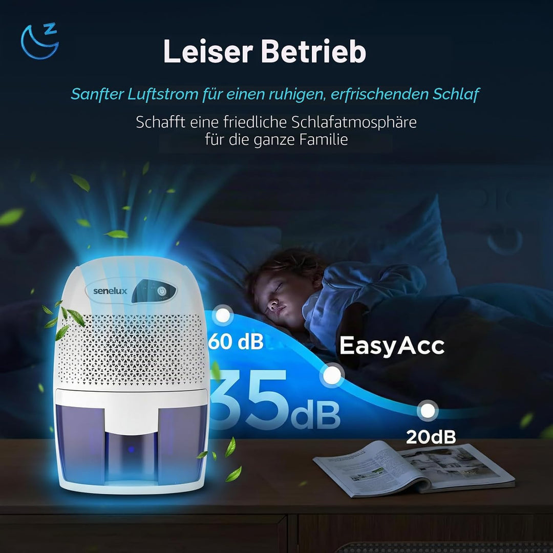 Senelux Leistungsstarker Mini-Luftentfeuchter, 500 ml, tragbar, leise, kleiner Luftentfeuchter, effi