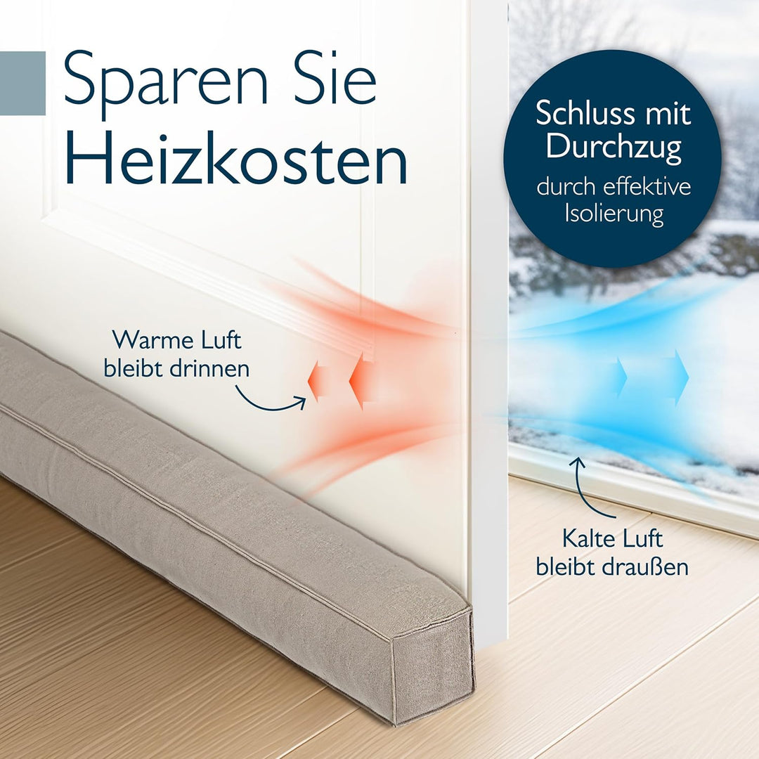 Beautissu Zugluftstopper für Türen 100cm – Wärmeschutz & Kälteschutz Türluftstopper Hellgrau – Stoff