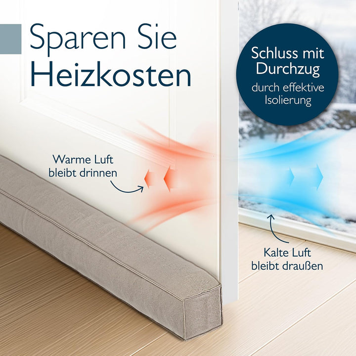 Beautissu Zugluftstopper für Türen 100cm – Wärmeschutz & Kälteschutz Türluftstopper Hellgrau – Stoff