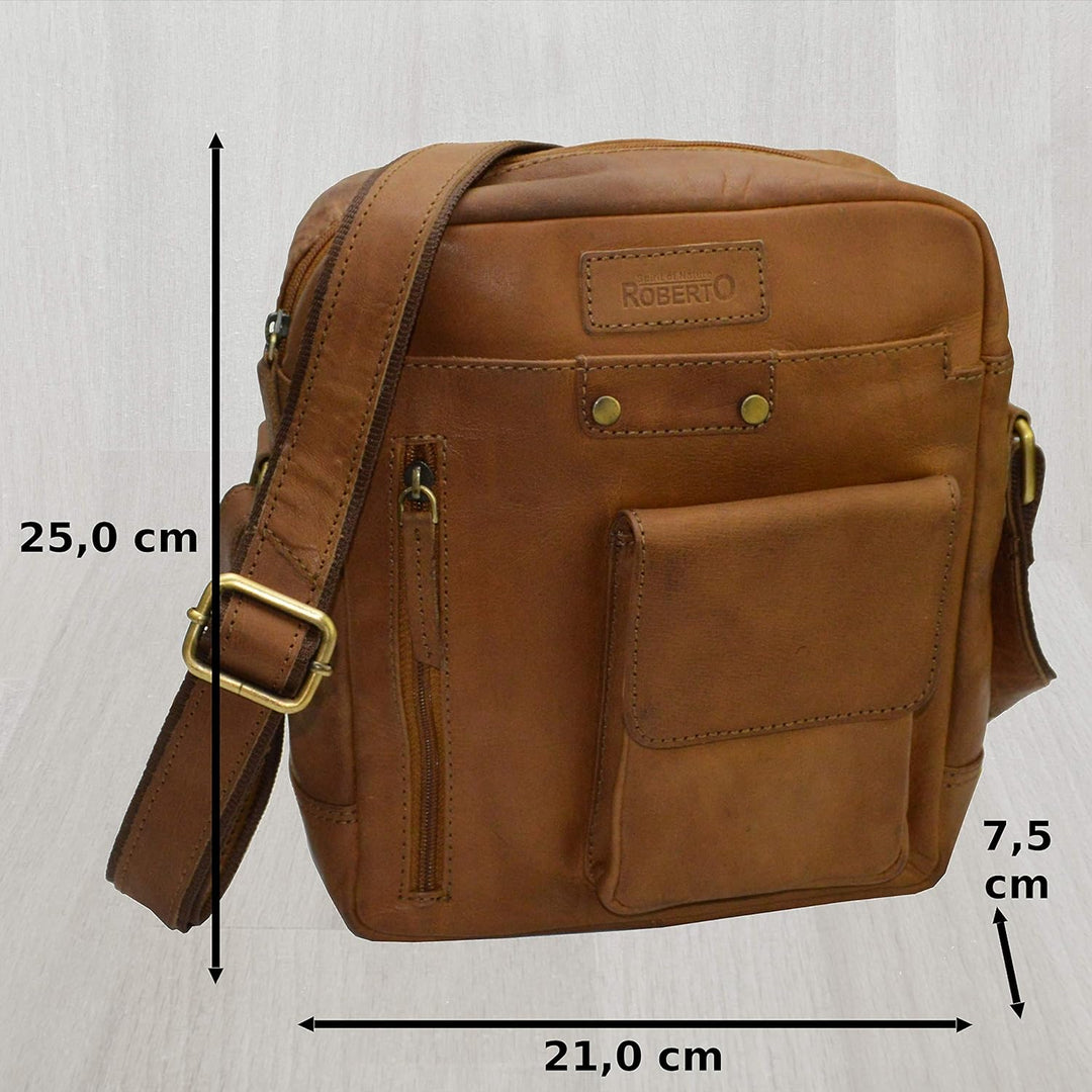 flevado Leder Schultertasche Umhängetasche Unisex Büffelleder Studitasche Freizeittasche (hellbraun)