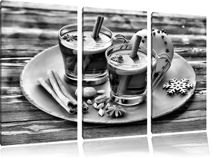 Pixxprint Monocrome, Aromatischer Glühwein mit Zimt 3-Teiler Leinwandbild 120x80 Bild auf Leinwand