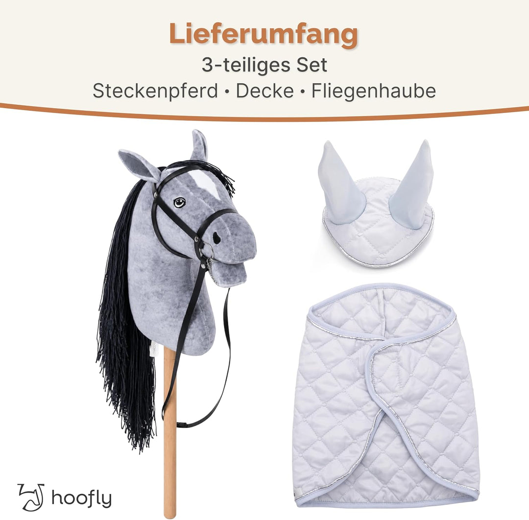 Hobby Horse Set – Grosses Steckenpferd für Kinder mit Decke & Fliegenhaube | Komplettes Hobby Horsin