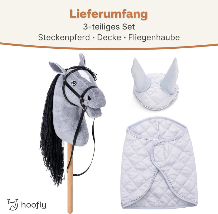 Hobby Horse Set – Grosses Steckenpferd für Kinder mit Decke & Fliegenhaube | Komplettes Hobby Horsin