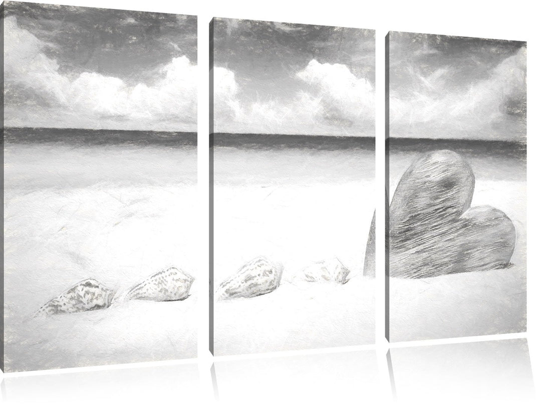 Pixxprint Sandstrand mit Muscheln als Leinwandbild/Grösse: 3 Teilig (120x80) cm/Wandbild/Kunstdruck/