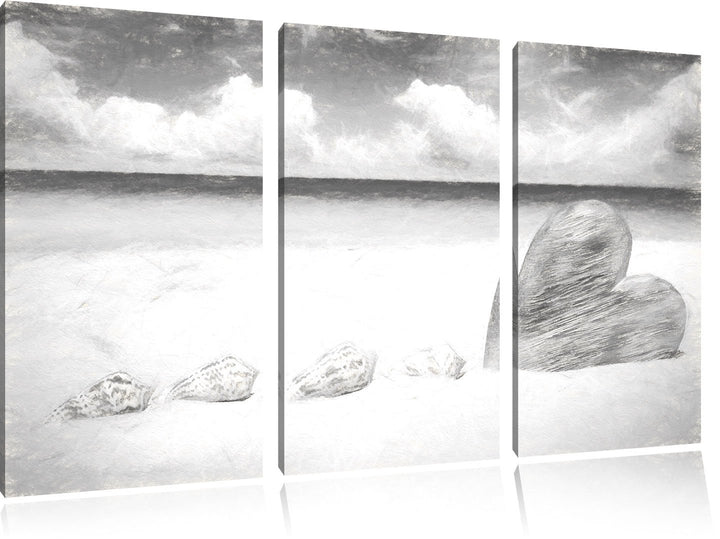 Pixxprint Sandstrand mit Muscheln als Leinwandbild/Grösse: 3 Teilig (120x80) cm/Wandbild/Kunstdruck/