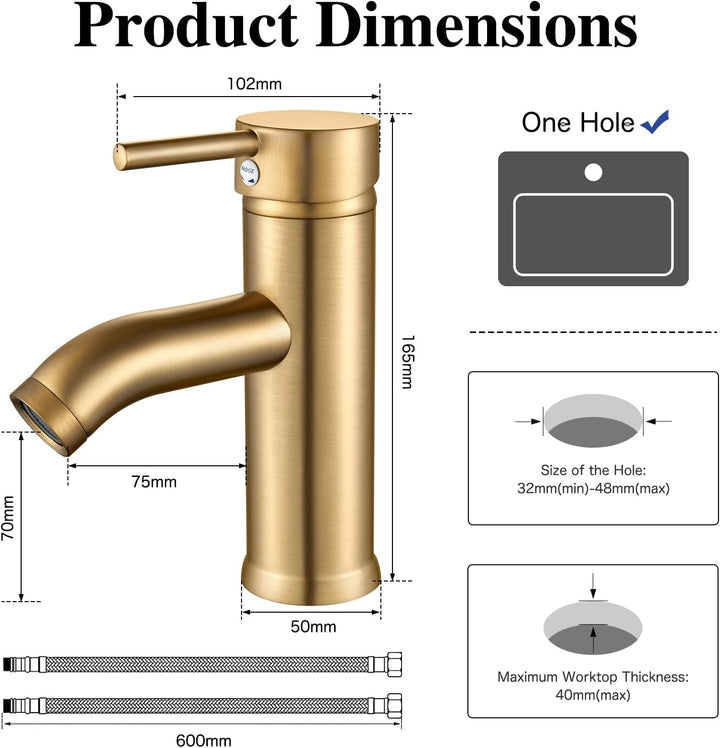 kisimixer Wasserhahn Bad Gebürstetes Gold Waschtischarmatur, Armatur Badezimmer Einhebelmischer Misc