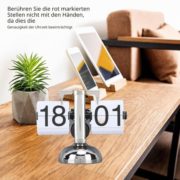 Flip-Uhr, grosse Zahlen, batteriebetrieben, 304 Edelstahl, Tischplatte, Retro-Flip-Uhr für Zuhause,