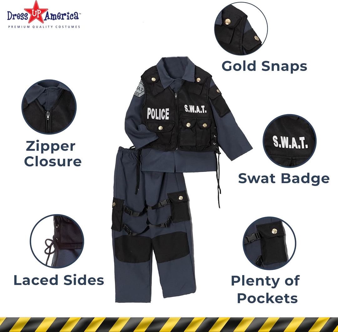 Dress Up America SWAT-Kostüm für Kinder - Deluxe S.W.A.T. Polizisten-Anziehset für Jungen und Mädche