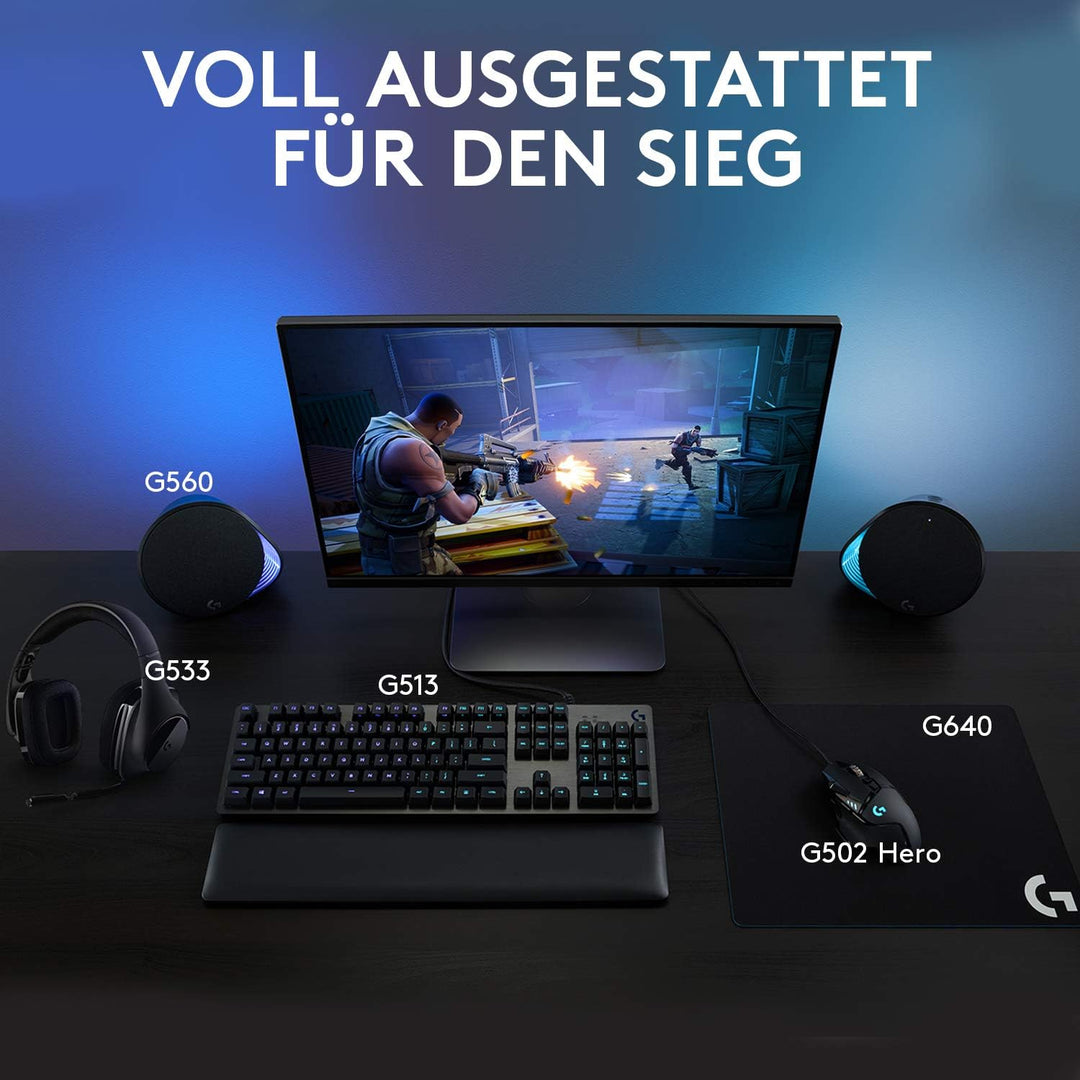 Logitech G560 PC Gaming Lautsprecher mit DTS:X Ultra Surround Sound, Spielbasierter LIGHTSYNC RGB-Be
